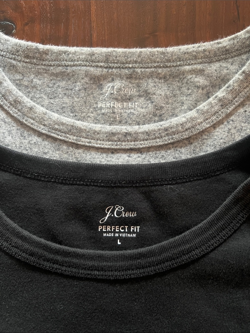 J. Crew Set of Two (2) Perfect Fit Crewneck Tees, Black & Heather Gray, L
